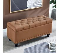QHQQXN Luxurious Faux Leather Storage Bench with Padded Seat Elegant Fur Foot Stool for Living Room & Bedroom Stylish Brown Decor (Size: 80x40x45cm)