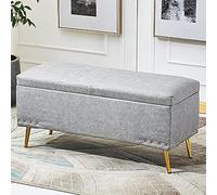 QHQQXN Luxurious Faux Leather Storage Ottoman Bench Light Gray Rectangle Footrest Furniture Multifunctional Seating with Soft Cushion Top 80x40x45cm