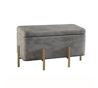 QHQQXN Luxurious Gray Velvet Storage Bench with Metal Feet Contemporary Upholstered Footrest & Vanity Stool Soft End of Bed Storage Seat - 24x18x17 in (60x45x42 cm)