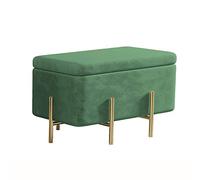 QHQQXN Luxurious Light Green Velvet Storage with Metal Feet Contemporary Upholstered Footrest Soft Bedroom Vanity Stool 70x45x42cm (28x18x17in)