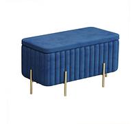 QHQQXN Luxurious Navy Blue Velvet Storage with Metal Feet Contemporary Upholstered Footrest & Vanity Stool for Bedroom 24x18x17in (60x45x42cm)