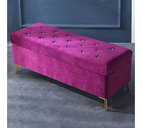 QHQQXN Luxurious Purple Velvet Storage with Crystal Button Lift Top Foot Stool for Bedroom & Entryway - Stylish Upholstered Shoe Storage 31x17x18in