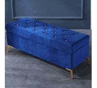 QHQQXN Luxurious Velvet Storage with Crystal Button Lift Top Foot Stool for Bedroom & Entryway Navy - 80x42x45cm (31x17x18in)