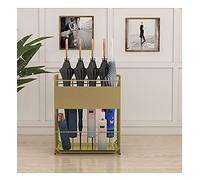 QHQQXN Metal Umbrella Stand Rack Holder with Drip Tray Indoor Folding Umbrella Basket for Long and Short Umbrellas Gold 51x36x60cm