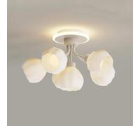 QHQQXN Modern 5 Light Glass Globe Shade Sputnik Chandelier White Semi Flush Mount Ceiling Fixture Mid Century Fitting,Chandelier