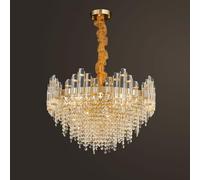 QHQQXN Modern Ceiling Light Pendant Luxury Round Crystal Chandelier 2 Tier Gold Raindrop Crystal Chandelier Crystal Hanging for Dining Room Foyer Entryway Living Room - 23.6"