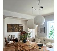 QHQQXN Modern Ceiling Light Pendant White Paper Orb Japanese Chandelier Round Paper Lantern Chandelier Off Center Hanging for Living Room Dining Room - 11.8"