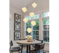QHQQXN Modern Celing Light 6-Lights Crystal Chandeliers for Staircases Chandeliers for High Ceilings Crystal Pendant Light Fixture for Living Room Kitchen Island Foyer Hallway Bar