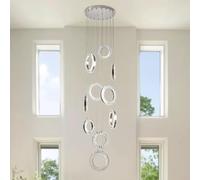 QHQQXN Modern Crystal Chandelier LED Pendant Light with Remote Control for Living Room Ceiling, High Ceiling Foyer, Restaurant Hanging Lamp LWX