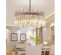 QHQQXN Modern Crystal Chandelier Living Room Bedroom Luxury Hanging Light Fixture Round Chrome Home Decor Led Crystal Ceiling Light