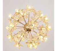 QHQQXN Modern Globe Flower Crystal Chandelier,Luxury Dandelion Pendant Lighting G4 Adjustable Height Hanging Light For Living Room Dining Room Bedroom Villa-Golden 24 Head