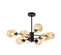 QHQQXN Modern Industrial Sputnik Chandeliers Lighting with Glass Lamp Shde,Nordic Living Room Chandeliers Light Classic E27 Pendant Lighting For Dining Room Bedroom-Cognac-Colored lampshade 12 Head