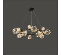 QHQQXN Modern Luxury Copper LED Pendant Lights with Round Ring Gold Glass Ball Lamp, Chandelier Ceiling Fixtures for Living Room, Bedroom, Dining Room, Kitchen(Black,15 Head) LWX