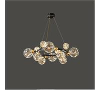 QHQQXN Modern Luxury Copper LED Pendant Lights with Round Ring Gold Glass Ball Lamp, Chandelier Ceiling Fixtures for Living Room, Bedroom, Dining Room, Kitchen(Black,15 Head) LWX