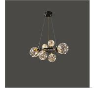 QHQQXN Modern Luxury Copper LED Pendant Lights with Round Ring Gold Glass Ball Lamp, Chandelier Ceiling Fixtures for Living Room, Bedroom, Dining Room, Kitchen(Black,15 Head) LWX