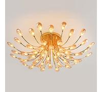 QHQQXN Modern Round Crystal Ceiling Lights,Golden Luxury Dandelion Chandelier G4 Flush Mount Pendant Lighting For Living Room Bedroom Dining Room-Matte lampshade 42light