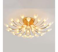 QHQQXN Modern Round Crystal Ceiling Lights,Golden Luxury Dandelion Chandelier G4 Flush Mount Pendant Lighting For Living Room Bedroom Dining Room-Matte lampshade 42light
