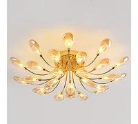 QHQQXN Modern Round Crystal Ceiling Lights,Golden Luxury Dandelion Chandelier G4 Flush Mount Pendant Lighting For Living Room Bedroom Dining Room-Matte lampshade 42light