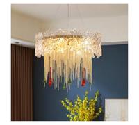QHQQXN Morden Chandeliers Crystal Ceiling Lightfrench Luxury Water Drop Tassel Chandelier For Restaurant Living Room Bedroom Led Circular Pendant Light Ceiling Light