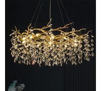 QHQQXN Morden Chandeliers Tree Branch Crystal, Gold Round Ceiling Pendant Light Fixture Linear Frosted Crystal Branchfor Bedroom Living Room Dining Room Entry Way,D80Cm