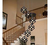 QHQQXN Multi Balls Lights Staircase Creativity Long Chandelier Large Pendant Lights Ceiling Light for Living Room Duplex House Spiral Chandelier Retro Industrial Style (B 5 Lights)