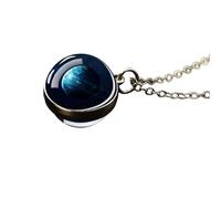 QHQQXN NBYGSC Collar De Planeta De Plata De Ley 925 para Mujeres Y Hombres, Collar De Sistema Solar Universo Espacio Luna Sol Planeta Tierra Collares Colgante De Vidrio De Dos Caras Collar De