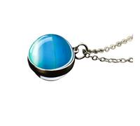 QHQQXN NBYGSC Collar De Planeta De Plata De Ley 925 para Mujeres Y Hombres, Collar De Sistema Solar Universo Espacio Luna Sol Planeta Tierra Collares Colgante De Vidrio De Dos Caras Collar De