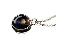 QHQQXN NBYGSC Collar De Planeta De Plata De Ley 925 para Mujeres Y Hombres, Collar De Sistema Solar Universo Espacio Luna Sol Planeta Tierra Collares Colgante De Vidrio De Dos Caras Collar De