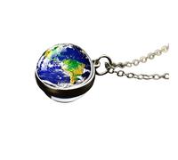 QHQQXN NBYGSC Collar De Planeta De Plata De Ley 925 para Mujeres Y Hombres, Collar De Sistema Solar Universo Espacio Luna Sol Planeta Tierra Collares Colgante De Vidrio De Dos Caras Collar De
