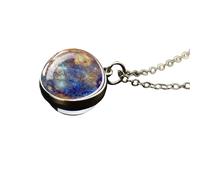 QHQQXN NBYGSC Collar De Planeta De Plata De Ley 925 para Mujeres Y Hombres, Collar De Sistema Solar Universo Espacio Luna Sol Planeta Tierra Collares Colgante De Vidrio De Dos Caras Collar De