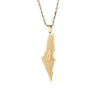 QHQQXN NBYGSC Collar Palestina de Plata de Ley 925 para Hombres, Collar Palestina de Israel para Mujeres, Collar con Mapa de Palestina, Colgante, Cadena de geografía del país, Collar Palestina de Oro,