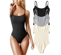 QHQQXN Piece Bodysuits Tummy Control Shapewear for Women Ribbed Sleeveless Adjustable Spaghetti Strips Tops Leotard