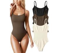 QHQQXN Piece Bodysuits Tummy Control Shapewear for Women Ribbed Sleeveless Adjustable Spaghetti Strips Tops Leotard