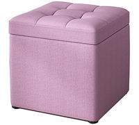 QHQQXN Portable Cube Storage Clamshell Fabric & Leather Footrest Small Square Foot Stool for Living Room & Bedroom - Light Purple 30x30x35cm