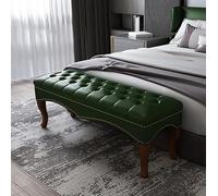 QHQQXN Premium Faux Leather End of Bed Bench Upholstered Sofa Seat with Solid Wood Legs Multifunctional Foot Stool for Bedroom Decor (Green 60x40x45cm)