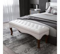 QHQQXN Premium Faux Leather End of Bed Bench - Upholstered Sofa Seat with Solid Wood Legs Stylish Foot Stool for Bedroom Multifunctional Storage Bench (White 31x16x18 Inch)