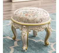 QHQQXN Premium Round Carved Foot Stool - Golden Embroidered Fabric Small Chair for Living Room Bedroom & Dining - Stylish Shoe Change Seat - 14"x12"