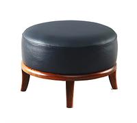 QHQQXN Round Black Leather Footstool with Solid Wood Legs Premium Ottoman Footrest Sofa Stool for Living Room Multifunction Seat 41x41x32cm (16x16x13inch)
