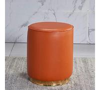 QHQQXN Round Leather Ottoman Foot Stool for Bedroom and Living Room Orange Vanity Shoe Change Stool 36x43cm Size