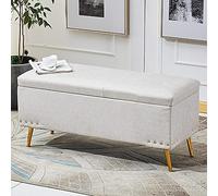 QHQQXN Soft Faux Leather Storage Ottoman Bench Rectangle Footrest Furniture with Multifunction Luxurious Creamy White Seating 80x40x45cm