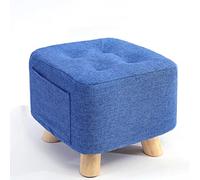 QHQQXN Square Blue Linen Foot Stool Ottoman for Living Room & Bedroom Small Rest Stool with Shoe Change Function 28x28x25cm