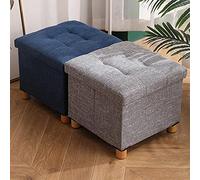 QHQQXN Square Foot Stool with Storage - Cotton Linen Shoe Change Bench for Living Room & Bedroom Stylish Footrest nizer Home Decor