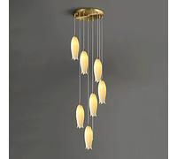 QHQQXN Stairs Chandelier Ceramics Ceiling Hanging Light Fixture, White Tulip Design Pendant Lighting Long Chandelier E14 Lighting Fixture for Foyer Staircase Living Room