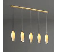 QHQQXN Stairs Chandelier Ceramics Ceiling Hanging Light Fixture, White Tulip Design Pendant Lighting Long Chandelier E14 Lighting Fixture for Foyer Staircase Living Room