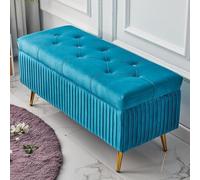 QHQQXN Stylish Blue Storage Bench - Button Upholstered Seating Versatile Shoe Storage & Foot Rest Stool Perfect for Bedroom Decor 40x40x45cm