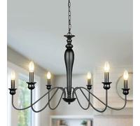QHQQXN V-intage Black Candle Chandelier, Industrial E12 6 Lights Farmhouse Pendant Compatible with Kitchen Dining Room Bedroom Living,Chandelier