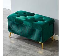 QHQQXN Velvet Upholstered Dark Green Storage Foot Stool Bench 80x39x45cm Ideal for Living Room or End of Bed