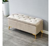 QHQQXN Velvet Upholstered Storage Bench Beige End of Bed Foot Stool for Living Room 100x39x45cm