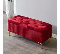 QHQQXN Velvet Upholstered Storage Foot Stool Bench Red 24x15x18inch for Living Room or End of Bed