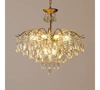 QHQQXN Vintage Crystal Raindrop Chandelier Pendant Light LED Luxury Ceiling Fixture for Dining Room Bedroom Living Room Bathroom - E14 Elegant Crystal Lighting Amber Finish LWX